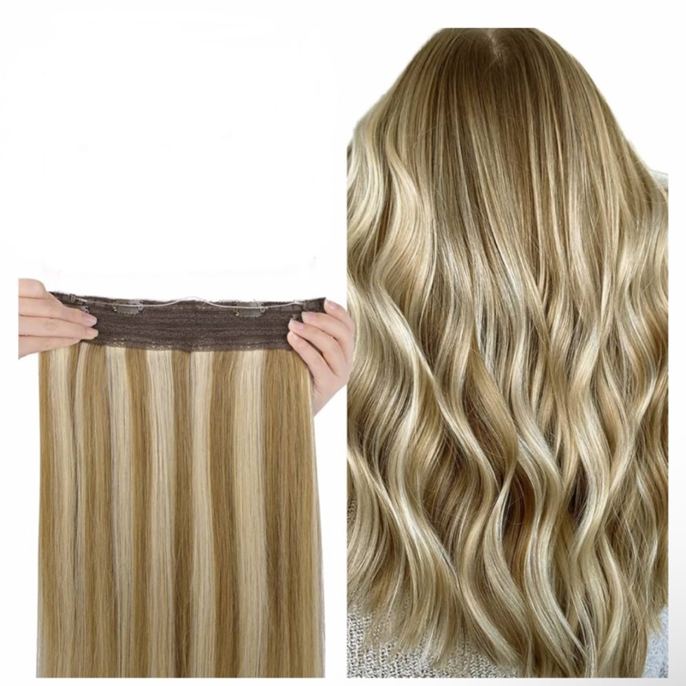 18” Human Hair Extension Remy Human Hair Halo Flip In Extension Balayage
